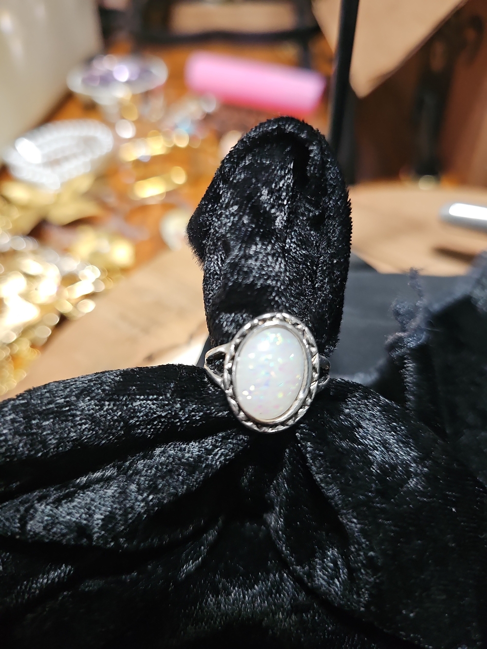 Silver Opal Oval Ring - White Opal Size 9